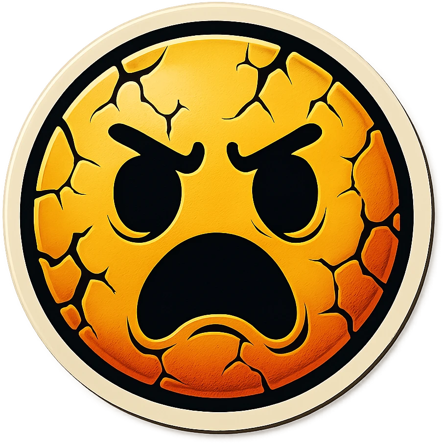scary emoji with cracks and chips, sharp black outlines, clear shadows and highlights, no gradients, retro stickers style emoji
