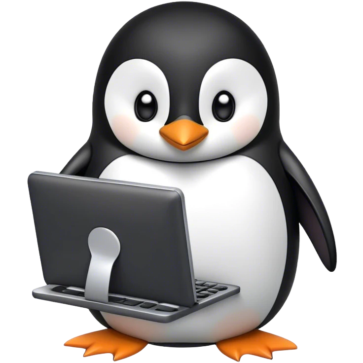 Penguin playing on a pc emoji