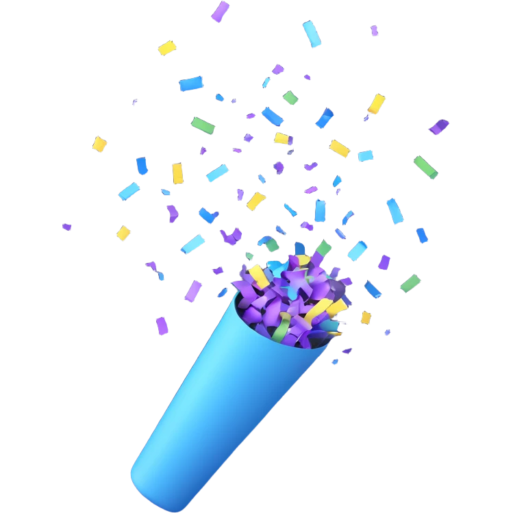 party popper, minimalistic, main colors green and blue, with confetti emoji