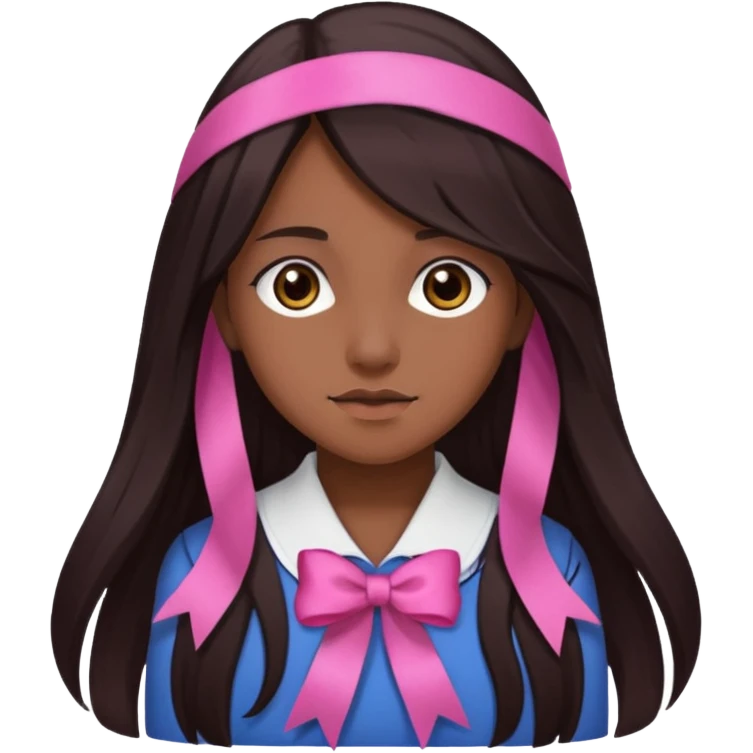 arikan, dark long hair whit pink ribbons. brown skin emoji