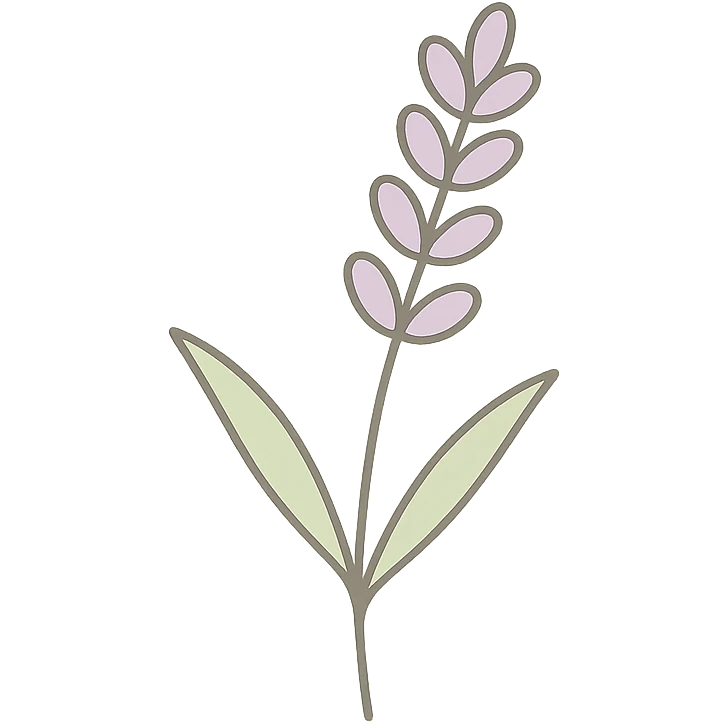Convert this highly realistic lavender sprig back to a clean, minimal icon style with a soft background. Use simple lines and gentle color. emoji