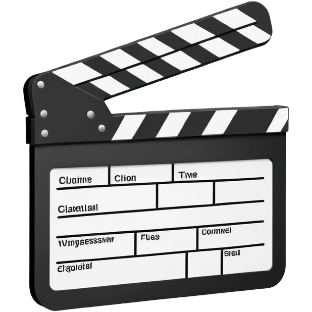 diagonal view of clapperboard outline, ultra simple black outlines only emoji