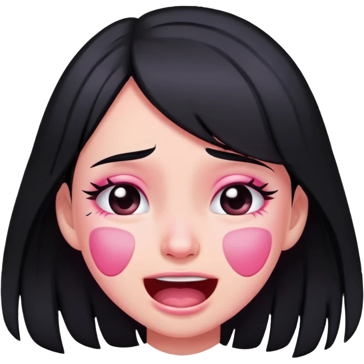 pink crying and laughing black-haired girl emoji
