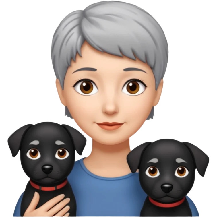 short gray haired woman with black dog emoji
