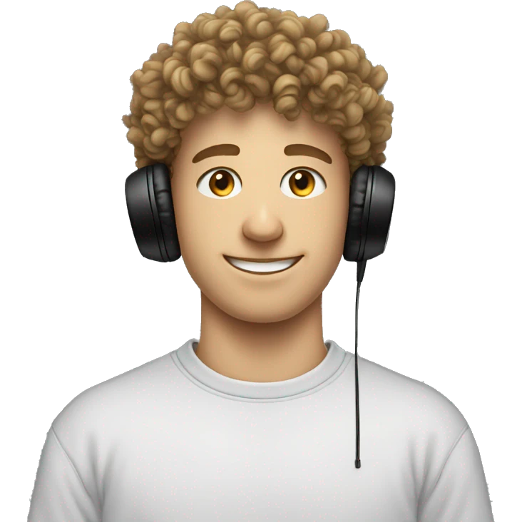 super curly white teen man black headphones on neck sweatshirt  emoji