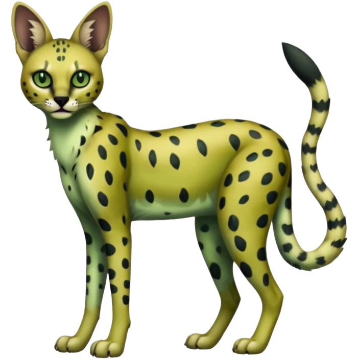 Dark-deep-blackish-Greenish Zombie-serval, full body emoji