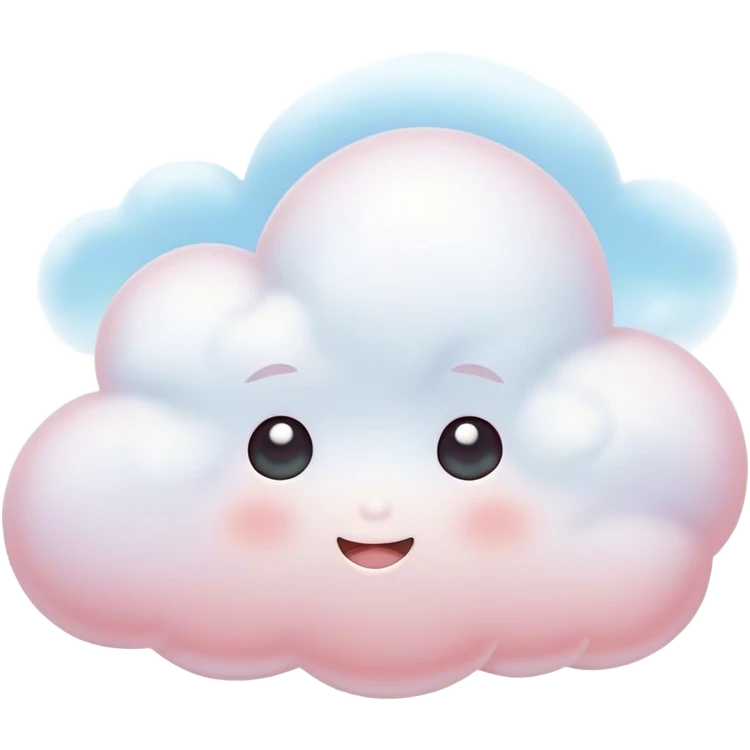Cinematic tiny snuggly cloud, soft fluffy texture, gentle glowing edges, cute blushing cheeks, floating peacefully in a pastel sky, warm and dreamy. emoji