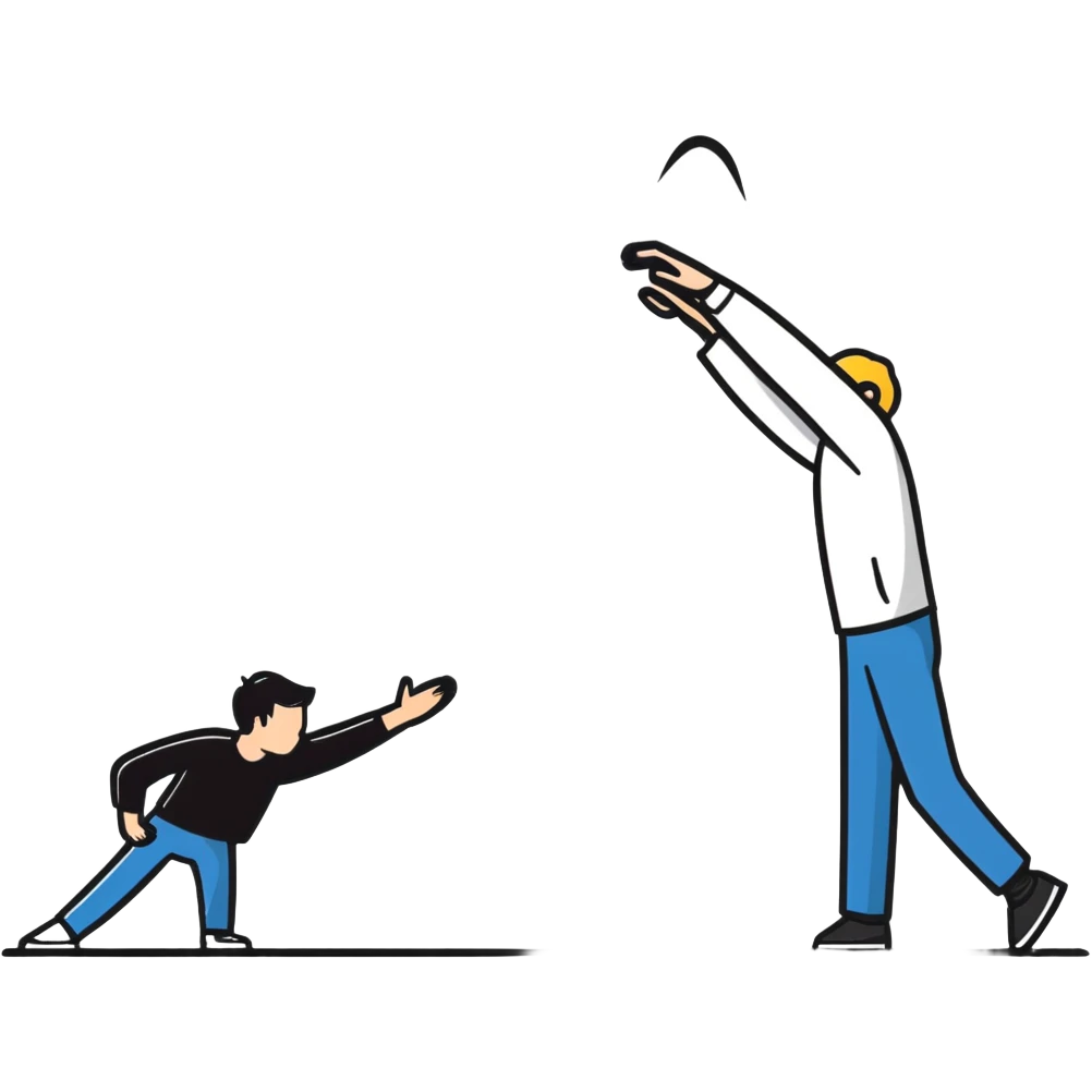 couple with contrasting attachment styles, one person leaning away (avoidant) and one person reaching toward them (approachable) emoji