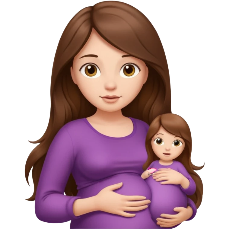 Beautiful girl with long brown hair, pregnant belly emoji
