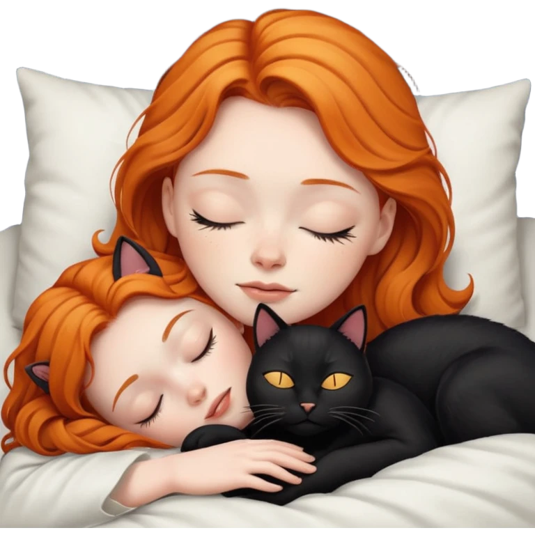 Ginger Girl sleeping with black cat emoji