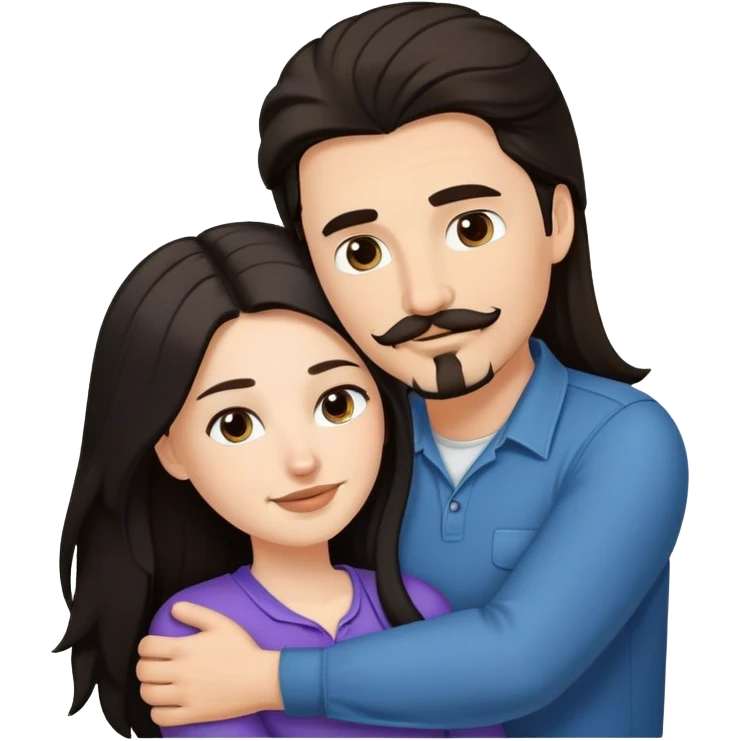 a white girl with long black hair hugging a white guy with brown hair goatee mustache emoji