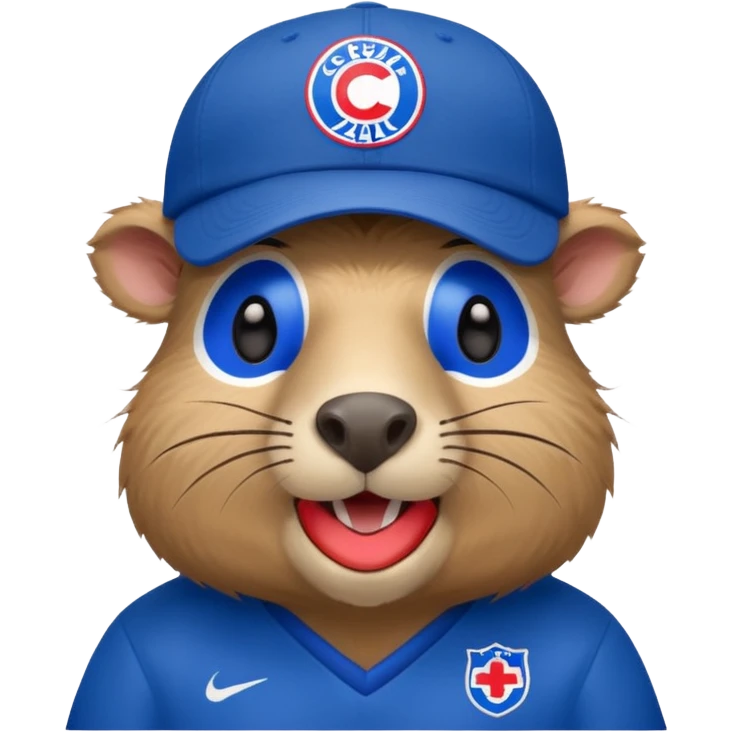 Capibara with a cruz azul soccer logo in a cap emoji