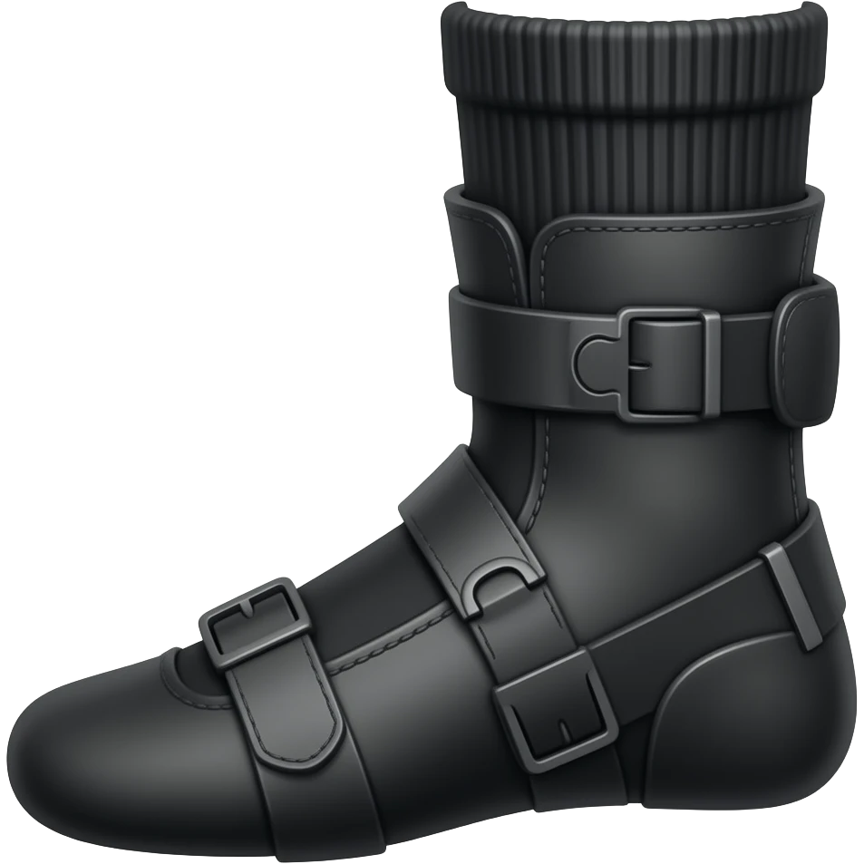 A boot, for ankle injury, black, foot wearing black sock emoji