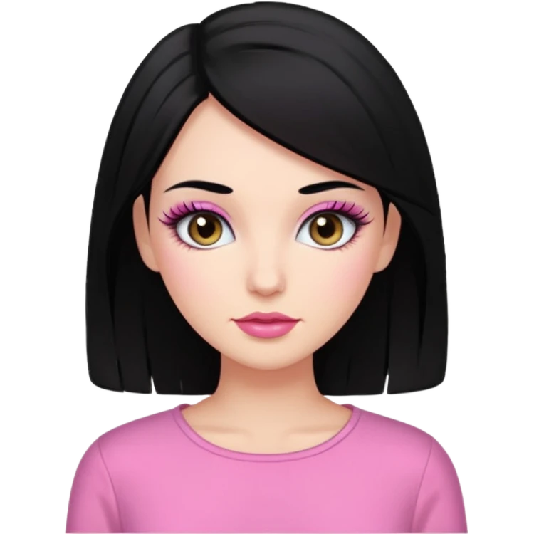 Mujer de pelo negro blanca con blusa rosada pestañas largas maquillada  emoji