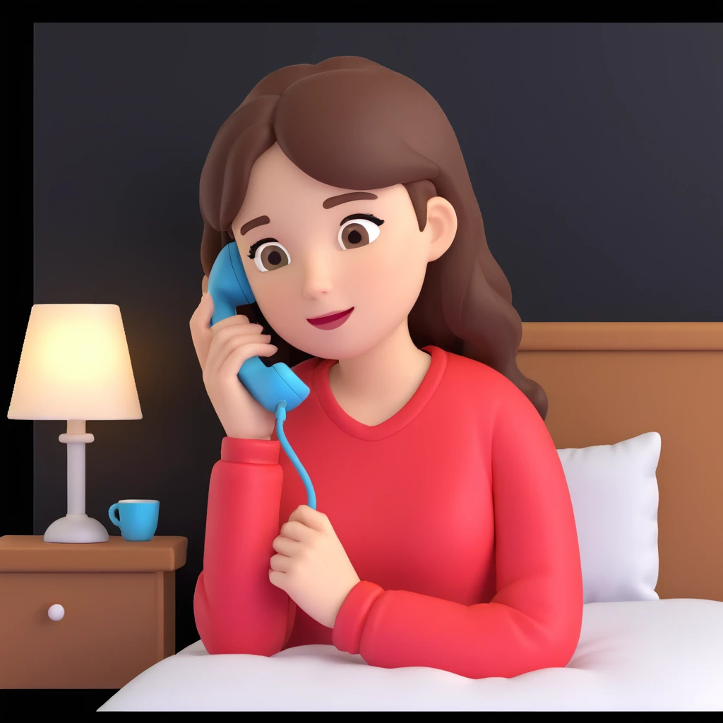 girl talking on phone bedroom background, close up pose emoji