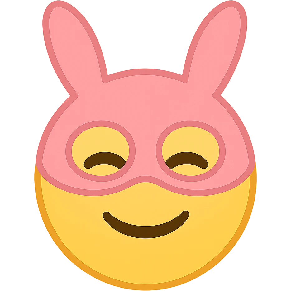 yellow face with pink bunny mask emoji, digital illustration emoji