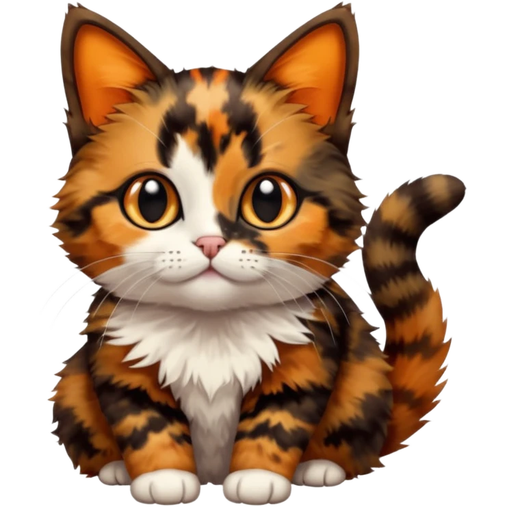 A high-resolution photo-realistic digital illustration of a brown multicoloured  tortoiseshell cat kitten, chest upward emoji