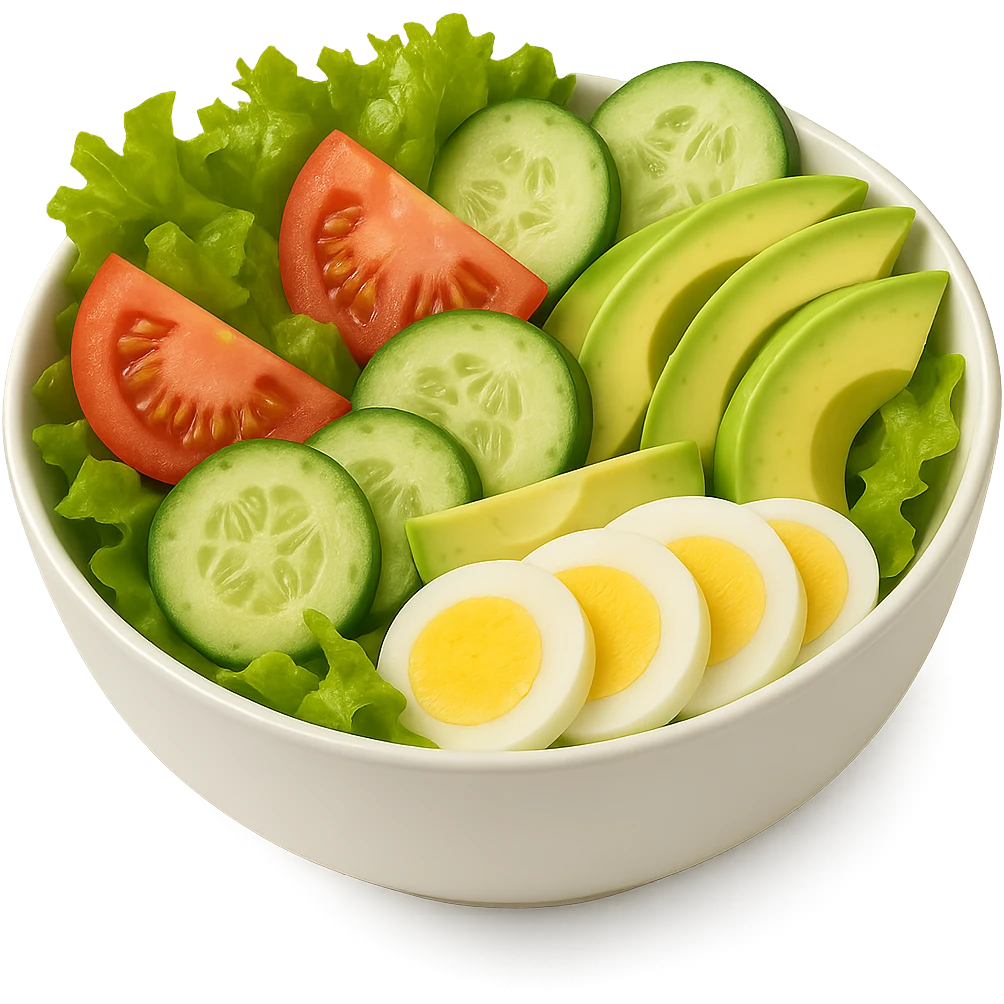 Add sliced boiled egg to the salad, keeping the style clean and simple with no background. emoji