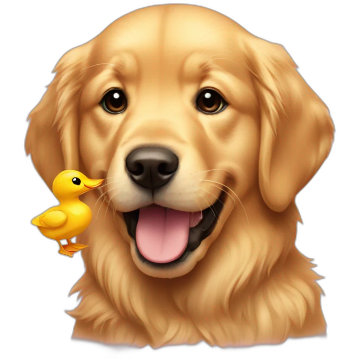Golden retriever with a baby duck toy in mouth  emoji