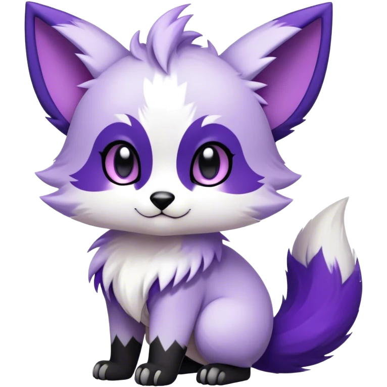  High quality Cute Cool Kawaii edgy Chibi Fur-Sona Purple fur, white belly, white tail-tip, black legs, black ears, Fakemon-creature-animal-vernid-hybrid Full Body, facial markings emoji