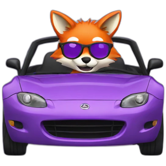 fox with glasses driving a purple miata emoji