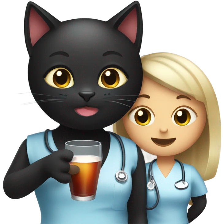 Black cat drinking whine with her nurse friend emoji