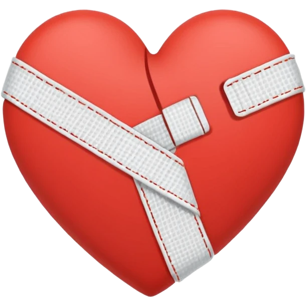 Minimalistic flat vector icon, iOS style, thin black contour on white background. Broken heart stitched together with a bandage. Clean, no text, no shadows. emoji