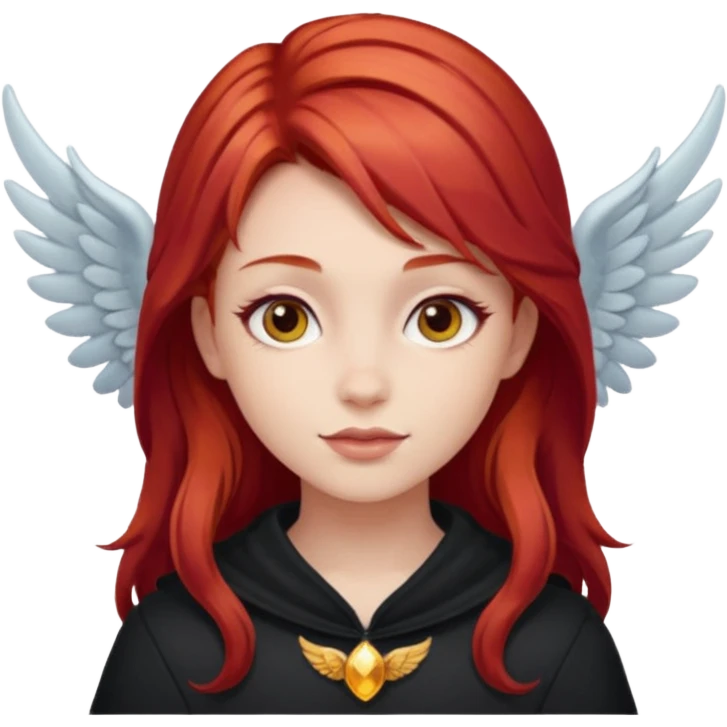 Hada, roja, con alas y unas carita mágica emoji