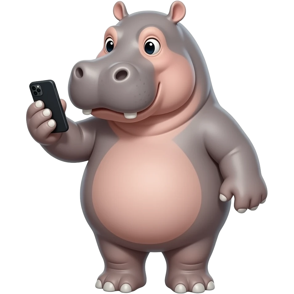 hippopotamus playing cellphone emoji