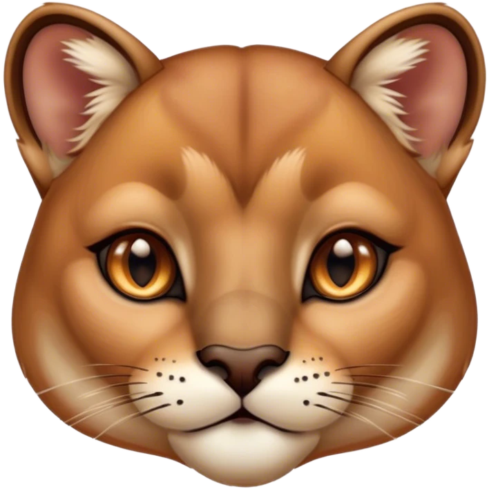 Cinematic Cute Cougar Portrait Emoji, Head tilted playfully and inquisitively, featuring a glossy, tawny Fur with delicate dark markings and round, sparkling amber eyes filled with curious mischief, Simplified yet irresistibly adorable features, highly detailed, glowing with a warm, friendly glow, high shine, affectionate and agile, stylized with a touch of wilderness whimsy, bright and endearing, soft glowing outline, capturing the essence of a mischievous yet loving cougar, so playful it feels like it could prowl out of the screen and into your arms! emoji