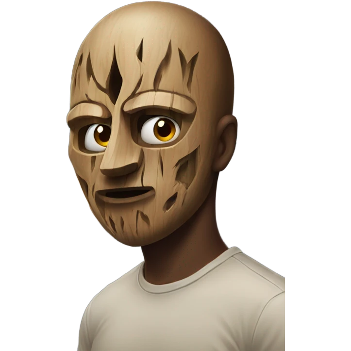 male portrait on the street with a cursed wooden mask emoji