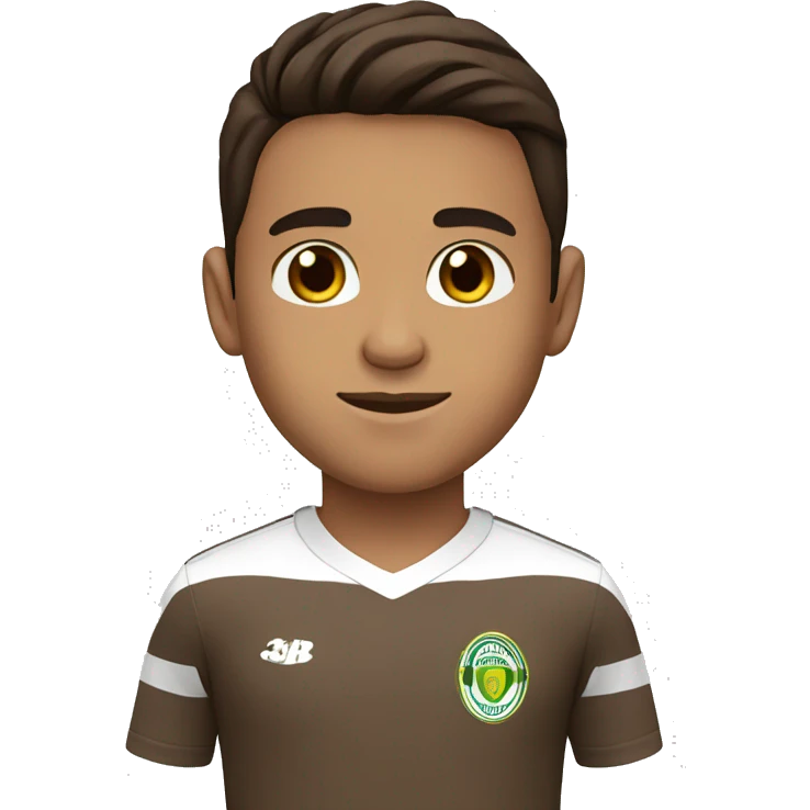 Boy with straight brown hair, brown skin,Brown eyes and Santos FC shirt emoji