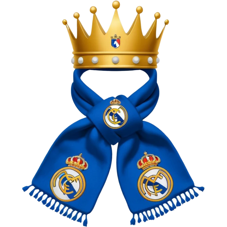 Real Madrid inspired white and gold football scarf with a crown motif emoji