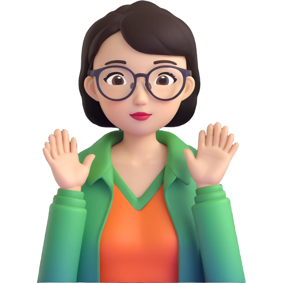 asian girl with clear glasses, short hair emoji