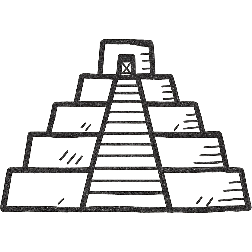 ziggurat, ancient Mesopotamian stepped pyramid, hand-drawn black outline style emoji