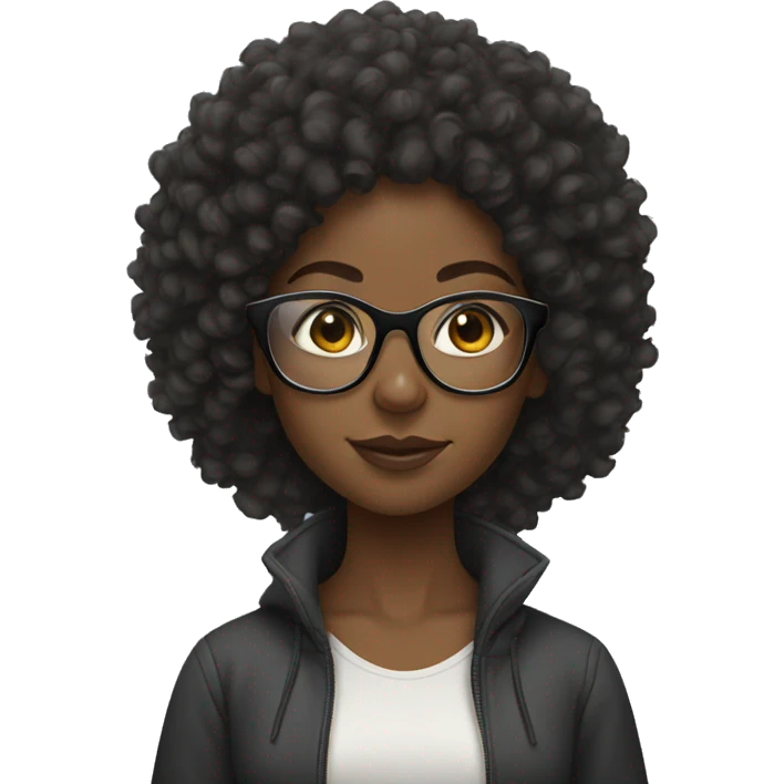 black girl with curly afro, clear glasses emoji