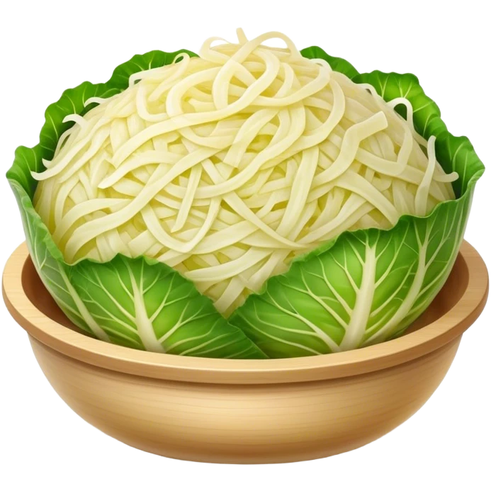 Cinematic Realistic Sauerkraut Dish Emoji, depicted as a tangy, fermented cabbage dish rendered with vibrant textures and natural, appetizing lighting. emoji