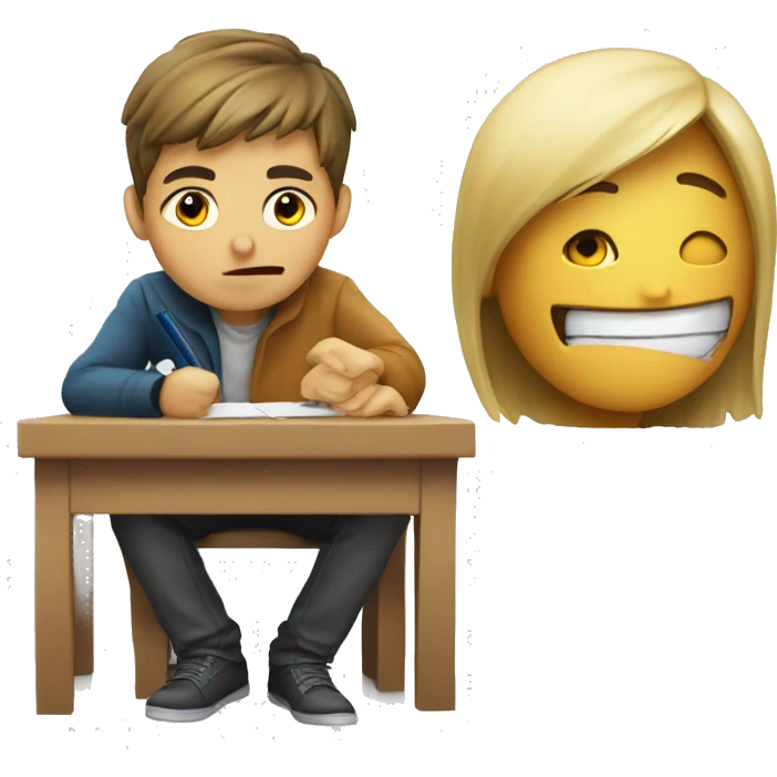 make a student sitting and seeing a scam in exam emoji