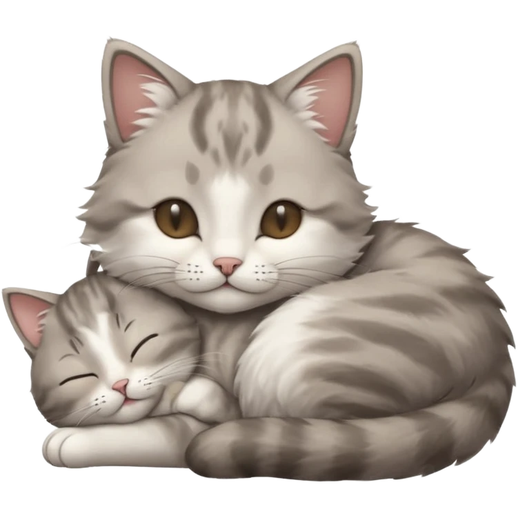 1 grey and white small cat with its eyes closed lying down leaning on his elbow with his paw curled under his head holding it up emoji