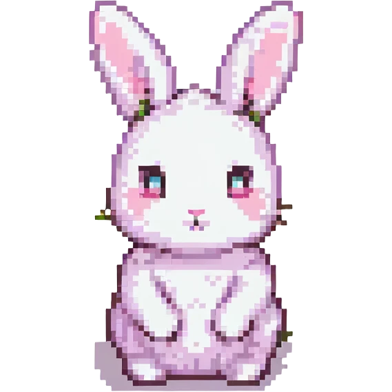 minimal pixel art bunny, white with pink cheeks, small and cute emoji