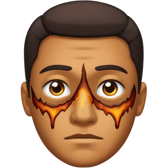 Design Gustavo in half-burnt face look from the iconic scene, realistic but dramatic. emoji
