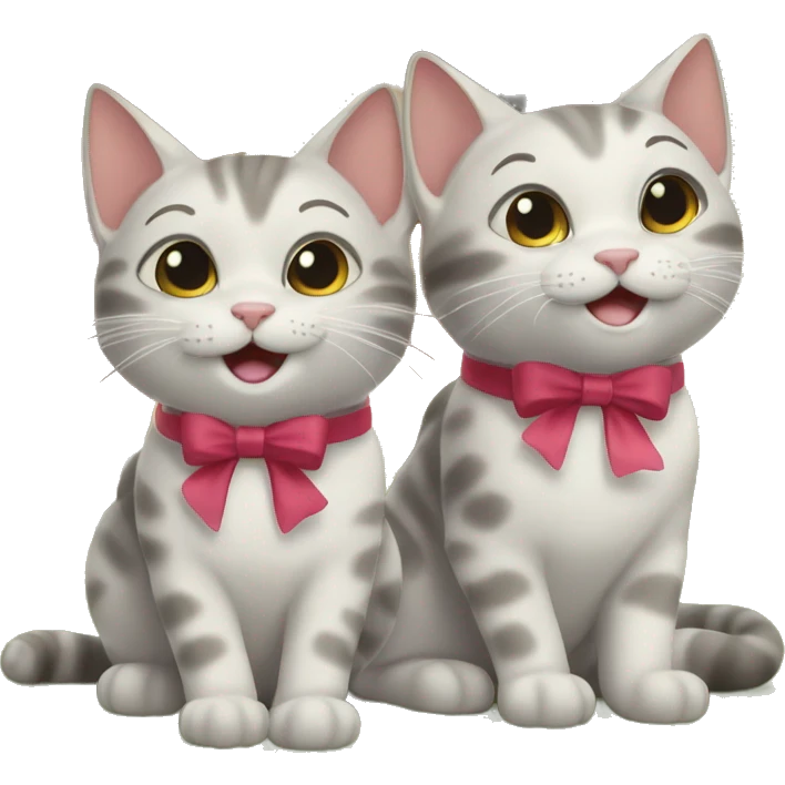 two happy cats at a new house with a bow on it emoji