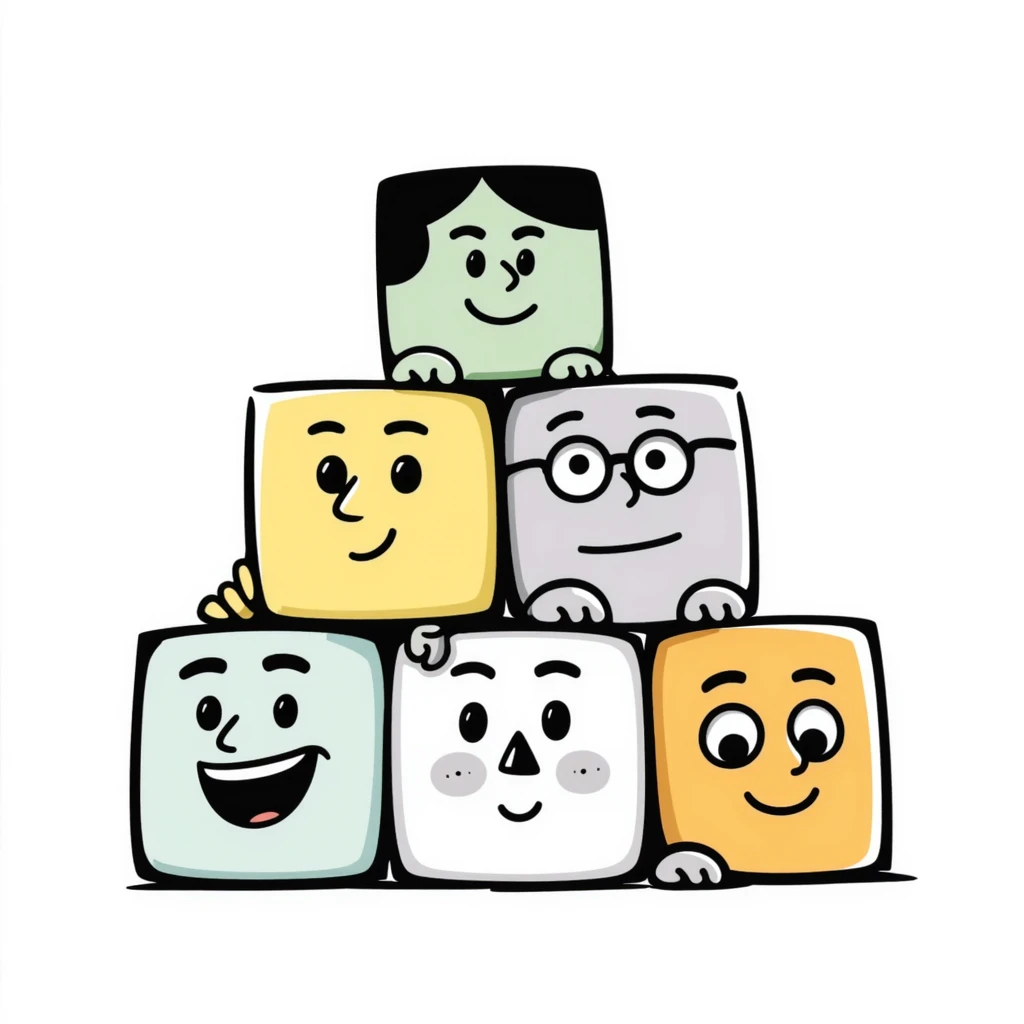 Several colorful toy blocks with different expressions stacked together emoji