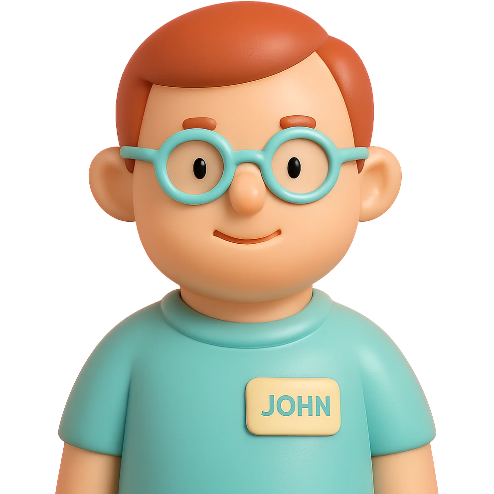 portrait of a man named John in vinyl figure style emoji