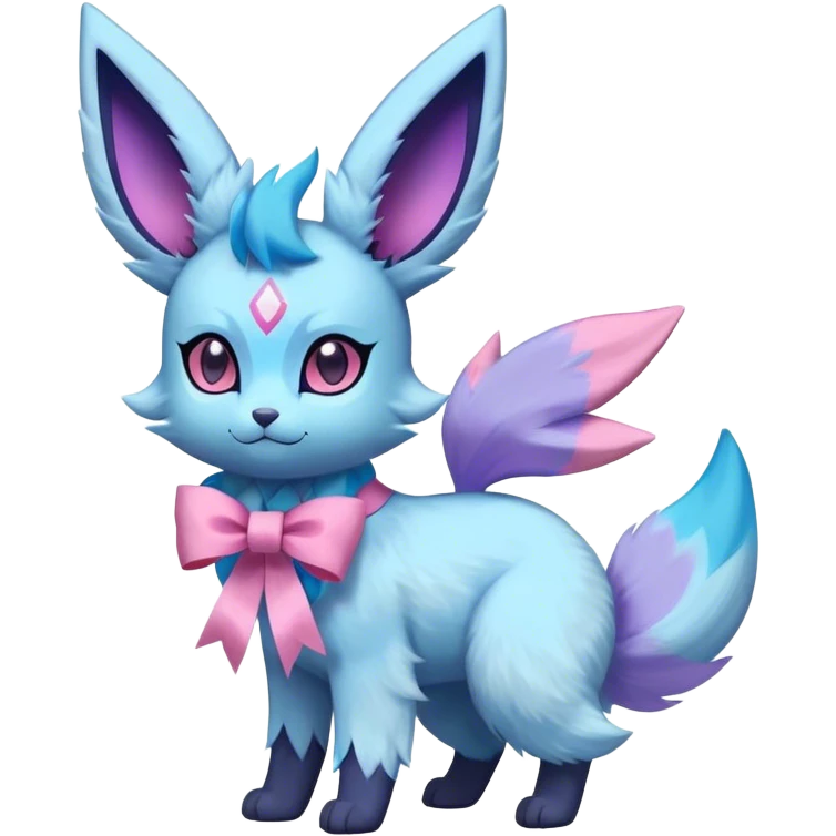Fluffy celestial Glaceon-Espeon-Sylveon-Umbreon-hybrid, full body emoji