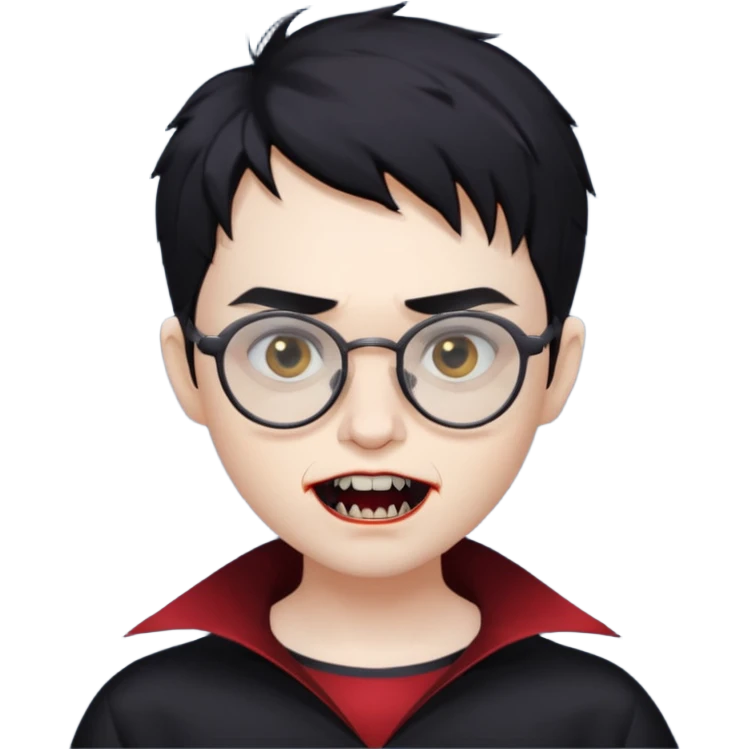 Cabelo bagunçado meio pequeno preto com cor de pele branco parecendo um vampiro e com oculos emoji