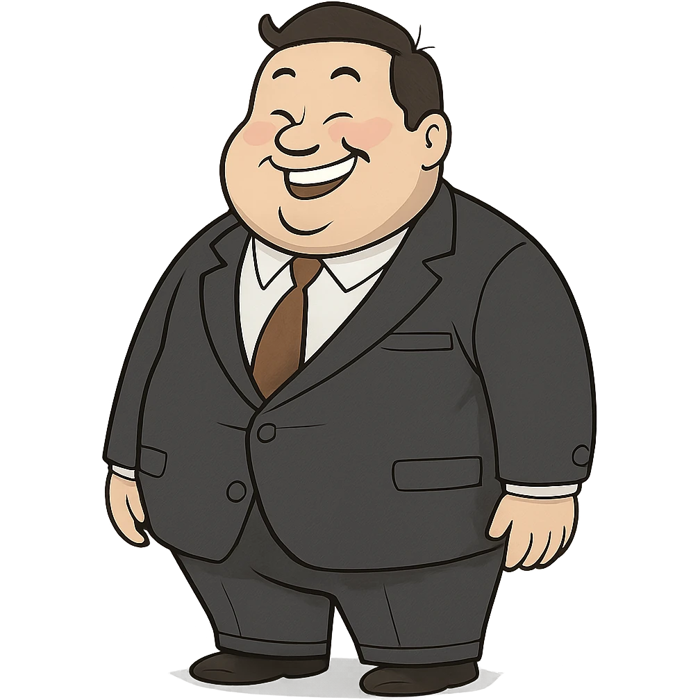 A chubby funny person in a formal suit emoji