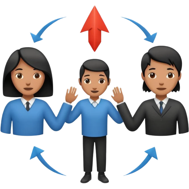 Minimalistic flat vector icon, iOS style, thin black contour on white background. Three people silhouettes connected by circular arrows, symbolizing Scrum teamwork. Clean, no text, no shadows emoji