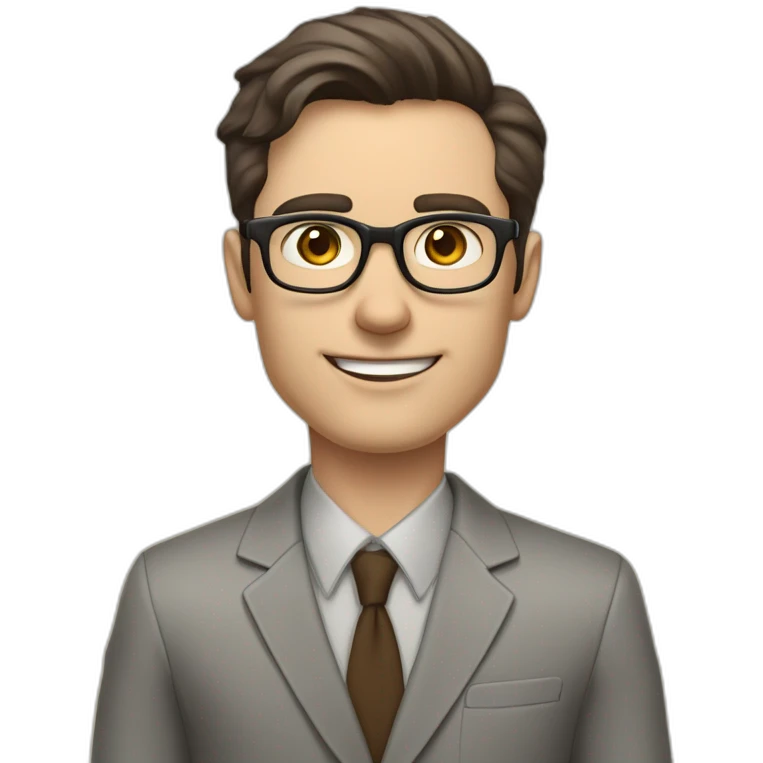 Pale skinned fit man with dark brown hair in gray jacket, beige office shirt, brown tie, brown pants and vintage glasses Writing on the marker board emoji