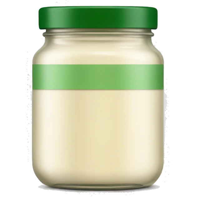 a cream coloured glass jar with a green lid & green label around the middle emoji